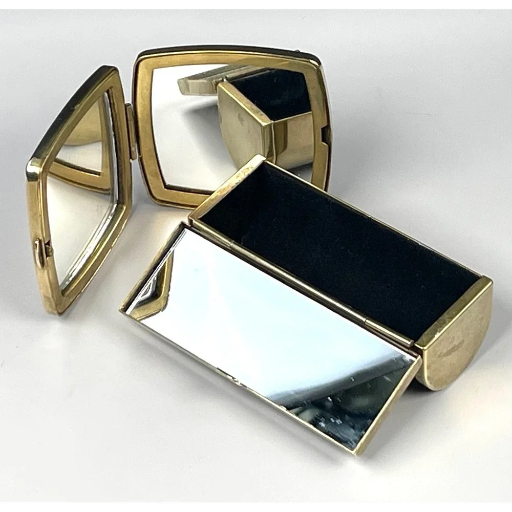 Argento SC Swarovski Crystal Floral Compact Mirror & Lipstick Case Enamel Set
